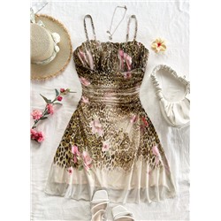 Soleia Women's Summer Vacation Blue & White Floral Mesh Slip Dress Summer Dress Vacation Outfits Women Holiday Dresses For Women Floral Dress Yellow Dress