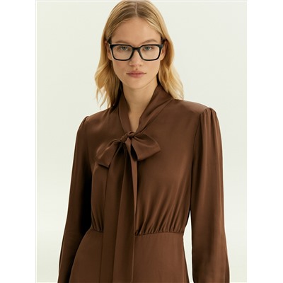 Платье миди с воротником-бантом из 100% вискозы, PL1652/und