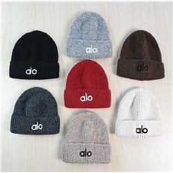 Зимняя теплая вязаная шапка крупной вязки, флис, вышитые буквы AL*O