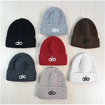 Зимняя теплая вязаная шапка крупной вязки, флис, вышитые буквы AL*O