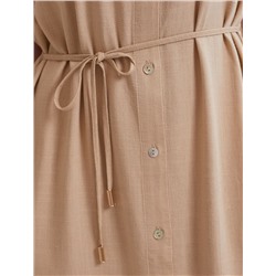 Длинное платье-рубашка с поясом и разрезами изо льна с вискозой