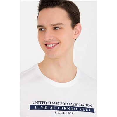 Erkek Beyaz Bisiklet Yaka Tişört