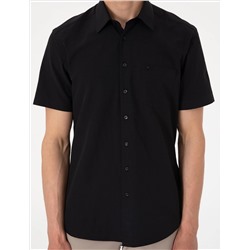 Siyah Basic Regular Fit Kısa Kollu Cepli Gömlek