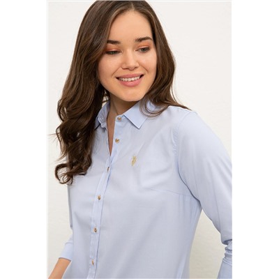 Kadın Açık Mavi Uzun Kollu Basic Gömlek