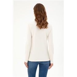 Kadın Krem Basic Polo Yaka Sweatshirt