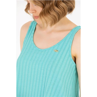 Kadın Mint Bisiklet Yaka Kolsuz Tişört