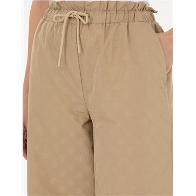 Bej Dokulu Flare Hıgh Waist Fit Pantolon