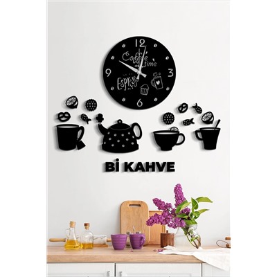 HomeRossa Kahve Zamanı Bi Kahve Yazılı Mutfak Dekoratif Duvar Saati BMDD-053