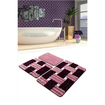 Chilai Home PIAZZA MOR 3 LU SET Klozet Takımı Banyo Paspas Seti Halısı 8682125919201
