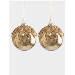 Игрушка елочная, 8 см, 2 шт, стекло, шампань, Шар с изморозью, New year