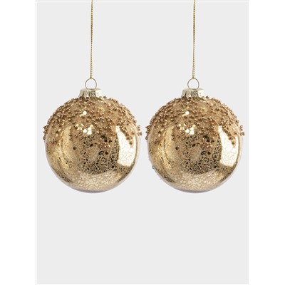 Игрушка елочная, 8 см, 2 шт, стекло, шампань, Шар с изморозью, New year