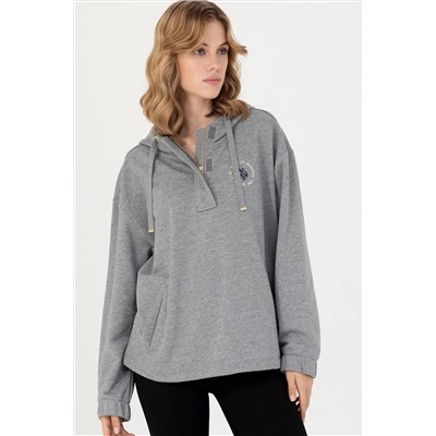 Kadın Gri Melanj Kapüşonlu Sweatshirt