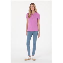 Kadın Fuşya Basic Polo Yaka Tişört