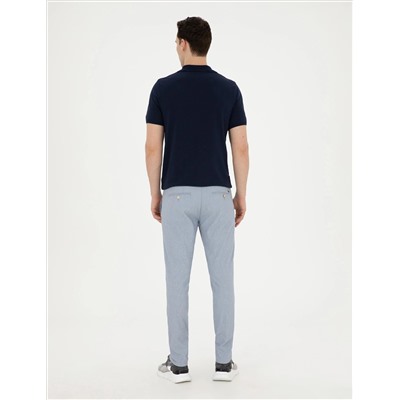 Açık Mavi Slim Fit Gofre Bağcıklı Kanvas Pantolon
