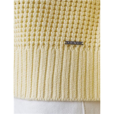 Укороченный джемпер с широкими рукавами рельефной вязки из хлопка с акрилом