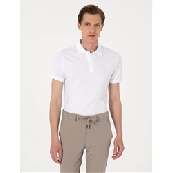 Beyaz Slim Fit %100 Pamuk Polo Yaka Basic Tişört