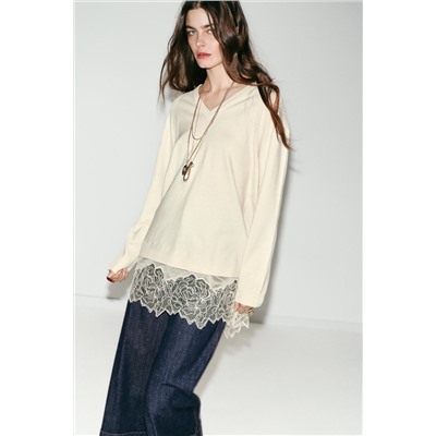 LONG KNIT JUMPER WITH LACE DETAIL