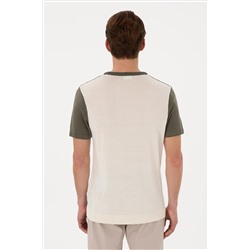 Erkek Slim Fit Bisiklet Yaka Haki Tişört