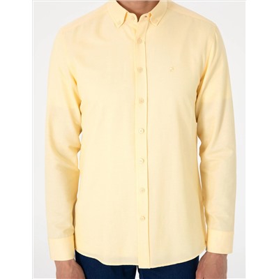 Sarı Oxford Slim Fit Kolay Ütülenebilir Gömlek