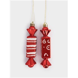 Игрушка елочная, 2 шт, 3х12 см, пластик, красная, Конфеты, New year