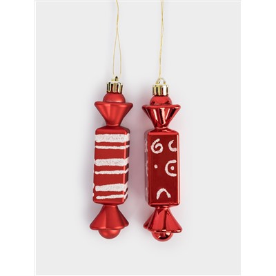 Игрушка елочная, 2 шт, 3х12 см, пластик, красная, Конфеты, New year