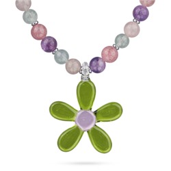 Колье Букет (кварц 8мм микс, муранское стекло микс; покрытие родий) 42-48см, Есть комплект