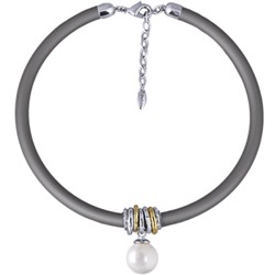 Колье Гевея (Майорка 16мм белая, каучук серый; покрытие родий) 40-45см, Есть комплект