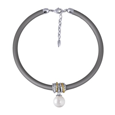 Колье Гевея (Майорка 16мм белая, каучук серый; покрытие родий) 40-45см, Есть комплект