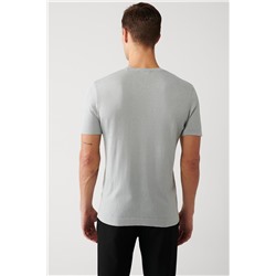 Gri Bisiklet Yaka Pamuklu Regular Fit Standart Kesim İnce Triko T-Shirt