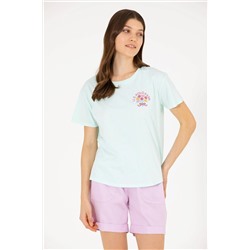 Kadın Su Yeşili Bisiklet Yaka Tişört