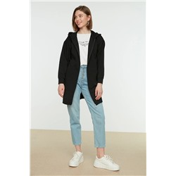 TRENDYOL MODEST Siyah Kapüşonlu Fermuarlı Basic Örme Geniş Kalıp Oversize Sweatshirt Hırka TCTAW22TW0137