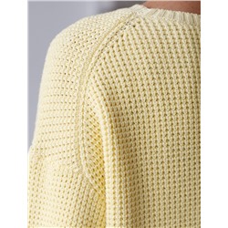 Укороченный джемпер с широкими рукавами рельефной вязки из хлопка с акрилом