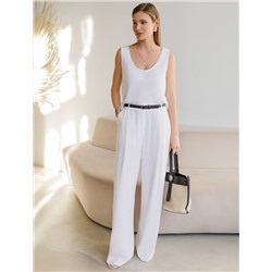 Свободный топ с U-вырезом изо льна с вискозой по косой