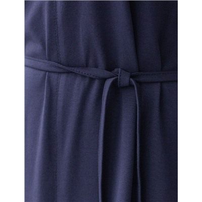 Платье свободное с V-вырезом из 100% хлопка с поясом и разрезом