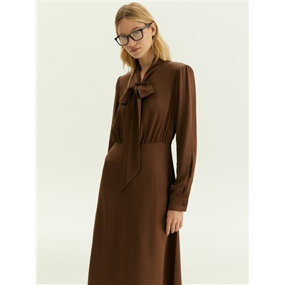 Платье миди с воротником-бантом из 100% вискозы, PL1652/und