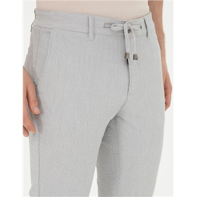 Gri Slim Fit Gofre Bağcıklı Kanvas Pantolon