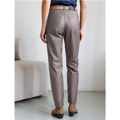 Брюки зауженные из эластичного хлопка с покрытием под кожу