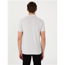 Gri Slim Fit Örme Dokulu Polo Yaka Tişört