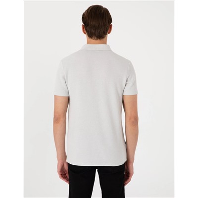 Gri Slim Fit Örme Dokulu Polo Yaka Tişört