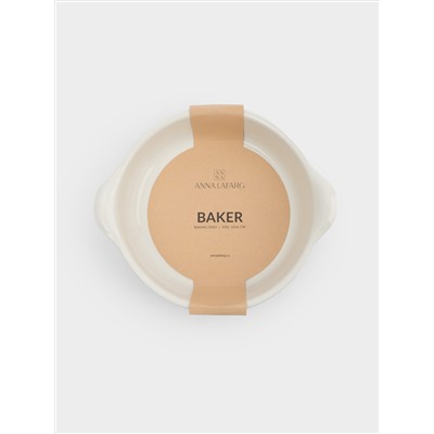 Форма для запекания, 23 см, керамика, круглая, молочно-бежевая, Baker