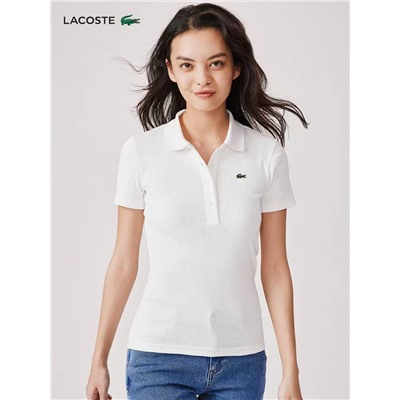 Однотонная хлопковая рубашка-поло с короткими рукавами 2 цвета ЛАКОСТ*Е