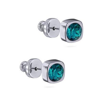 Пусеты Теннис (кристаллы SW изумрудные 4мм; покрытие родий), Есть комплект