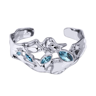 Браслет Эйва (кристаллы SW аквамарин; покрытие родий), Есть комплект