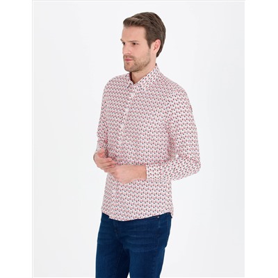 Nar Çiçeği Slim Fit Uzun Kollu Gömlek