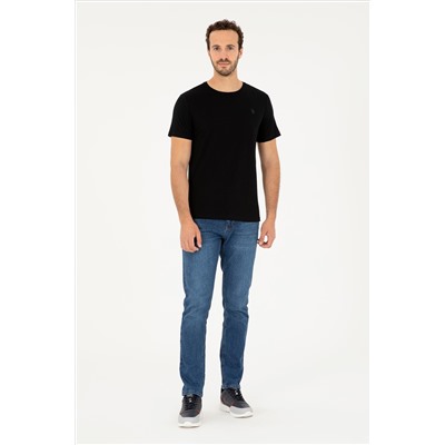 Erkek Regular Fit Bisiklet Yaka Siyah Basic Tişört