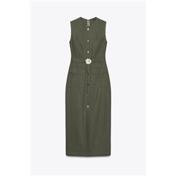 LINEN BLEND MIDI DRESS WITH BELT