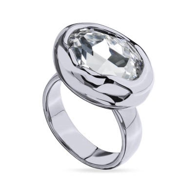 Кольцо Грация (кристаллы SW 18х13 белые; покрытие родий), Есть комплект