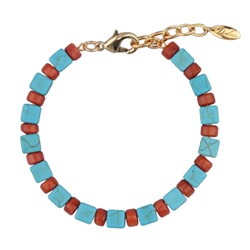 Браслет Селена (бирюза 6мм, коралл 3мм; покрытие золото) 18-21см, Есть комплект