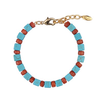 Браслет Селена (бирюза 6мм, коралл 3мм; покрытие золото) 18-21см, Есть комплект