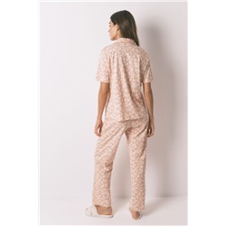 Pijama camisero 100% algodón flores naranja